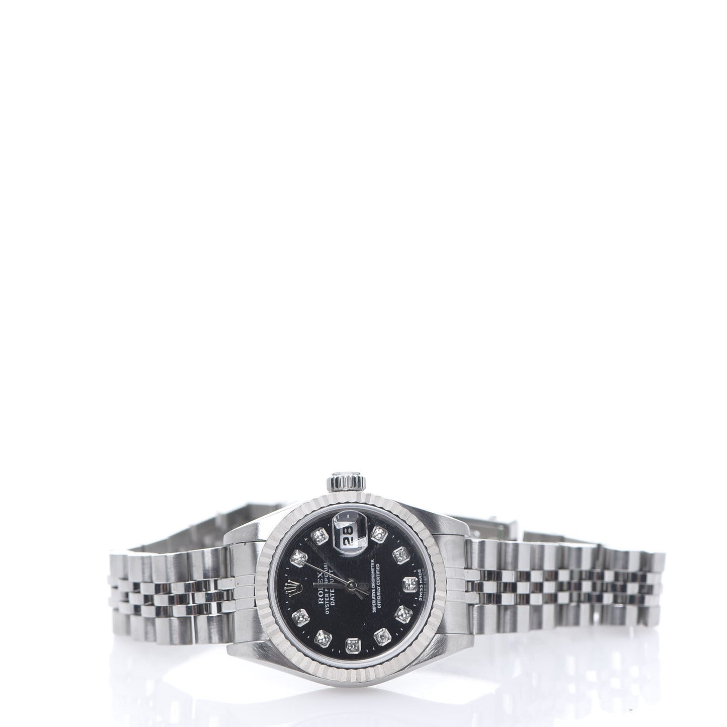 Stainless Steel 18K White Gold Diamond 26mm Oyster Perpetual Datejust Watch Black 69174
