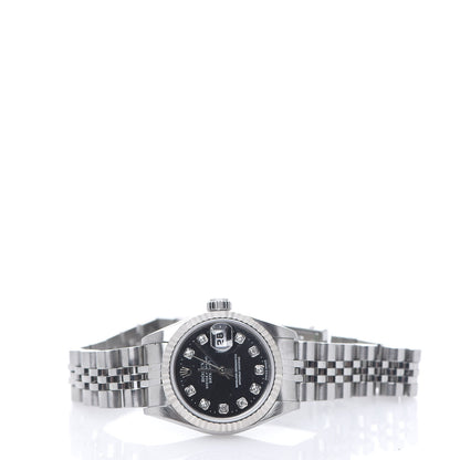 Rolex Stainless Steel 18K White Gold Diamond 26mm Oyster Perpetual Datejust Watch Black 69174 2 of 5