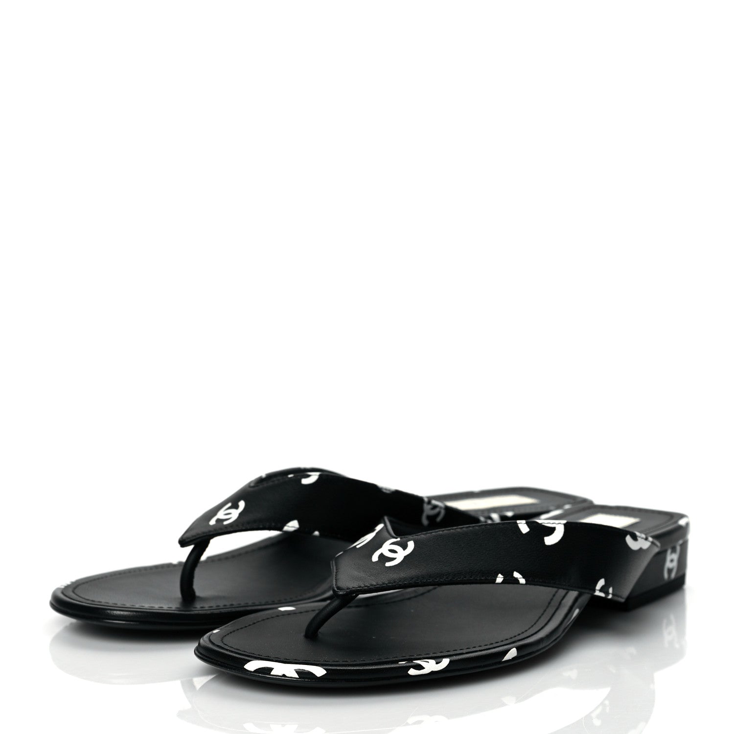 Chanel Lambskin Printed CC Thong Sandals 39.5 Black White 3 of 9