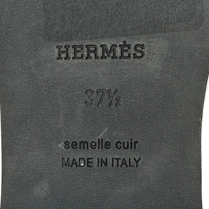 Hermes Calfskin Embroidered Oran Sandals 37.5 Black Gris Argente 8 of 9