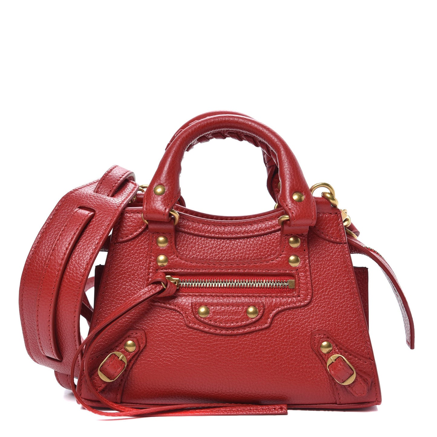Grained Calfskin Neo Classic Gold Hardware Nano City Crossbody Medium Red