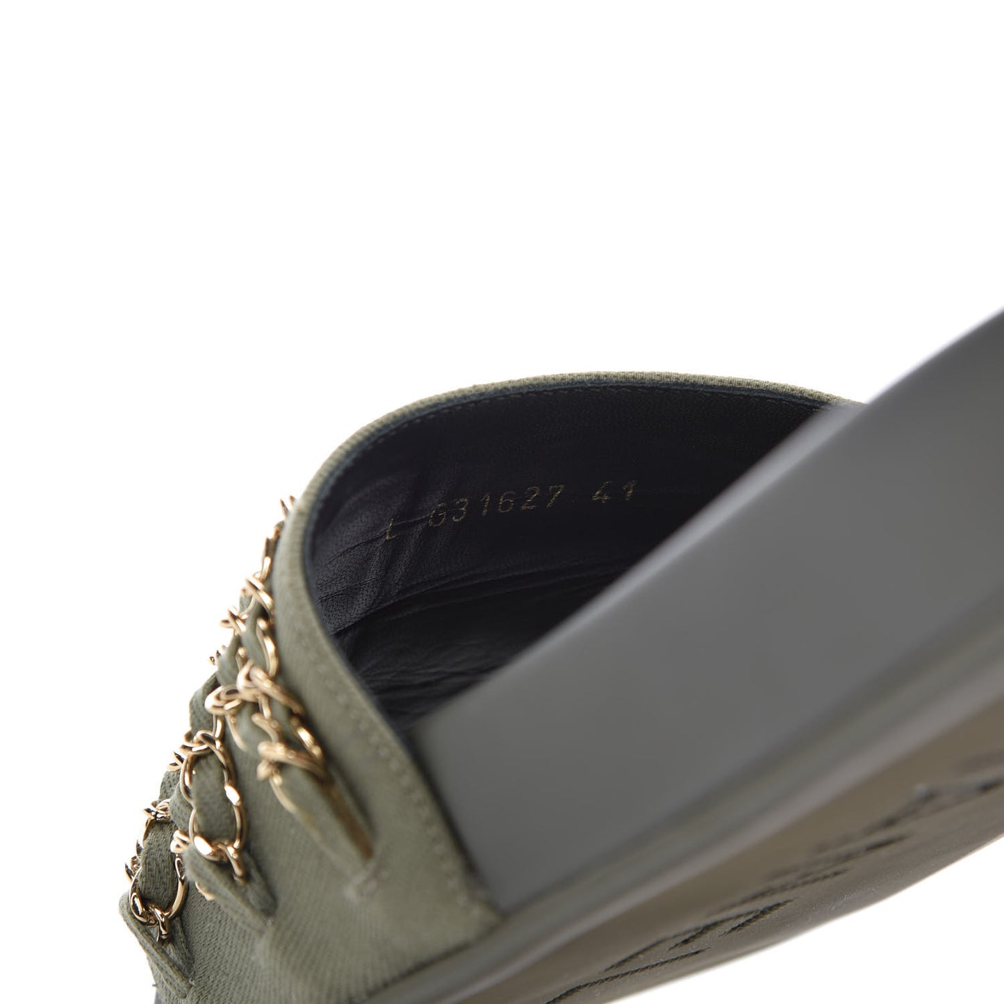 Canvas Chain Flat Sandals 41 Khaki