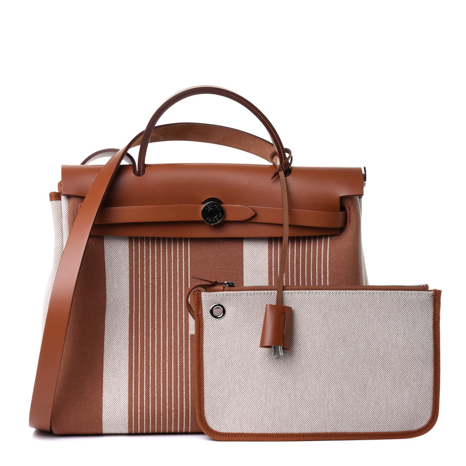 Hermes Vache Hunter Toile H Vibration Herbag Zip Retourne 31 PM Fauve Ecru Beige 1 of 4