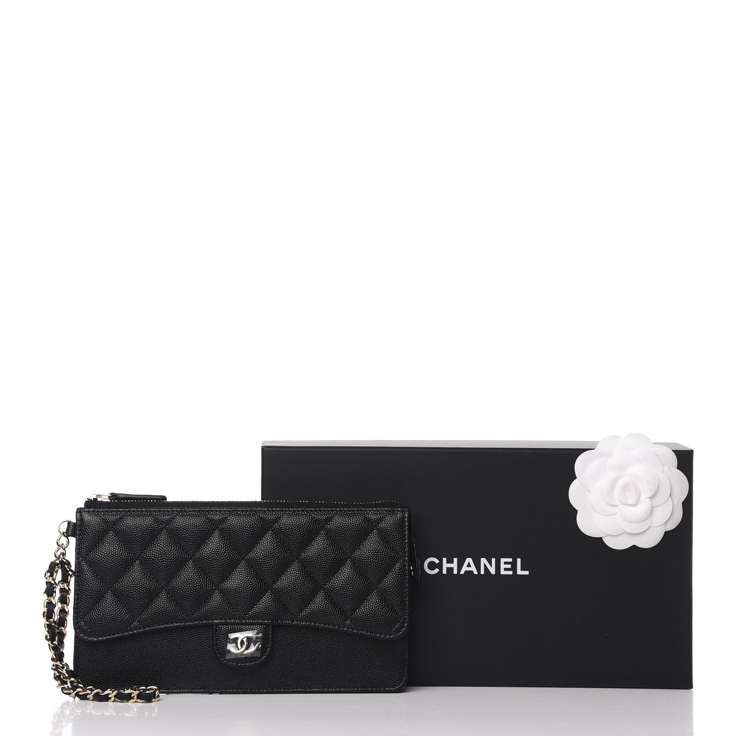 Caviar Quilted Classic Pouch With Handle Black
