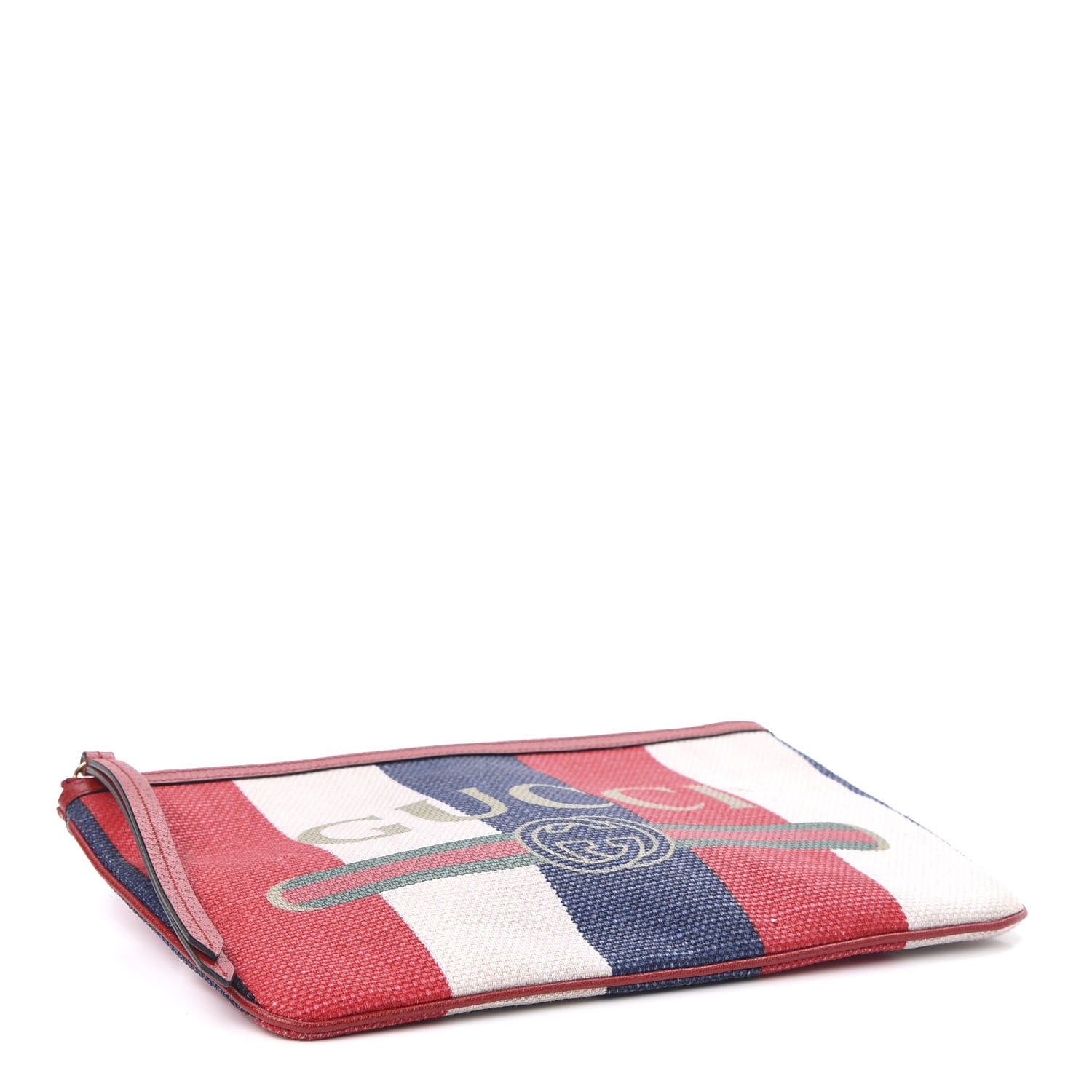 Gucci Canvas Sylvie Stripe Logo Zip Pouch Mystic White Hibiscus Red Maritime 4 of 7