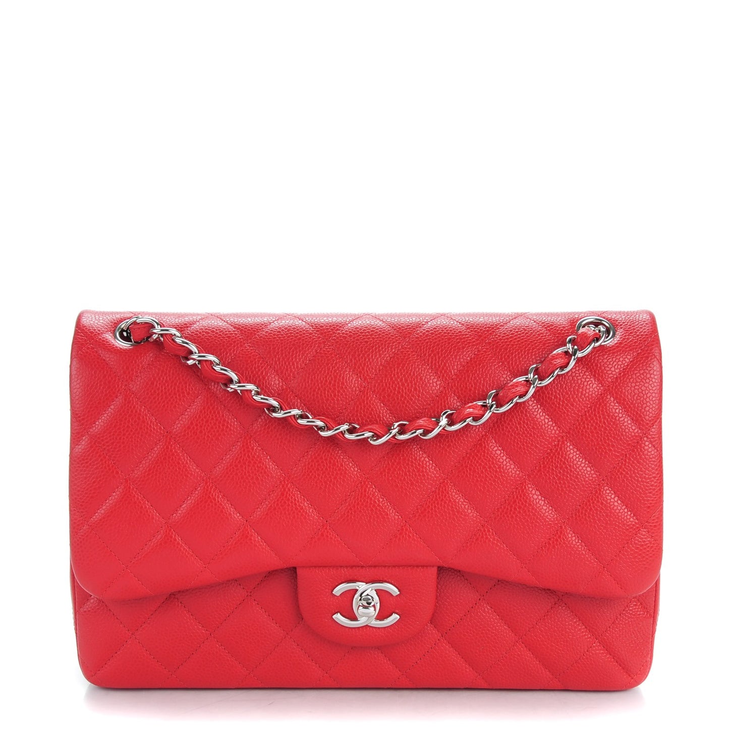 Caviar Quilted Jumbo Double Flap Red