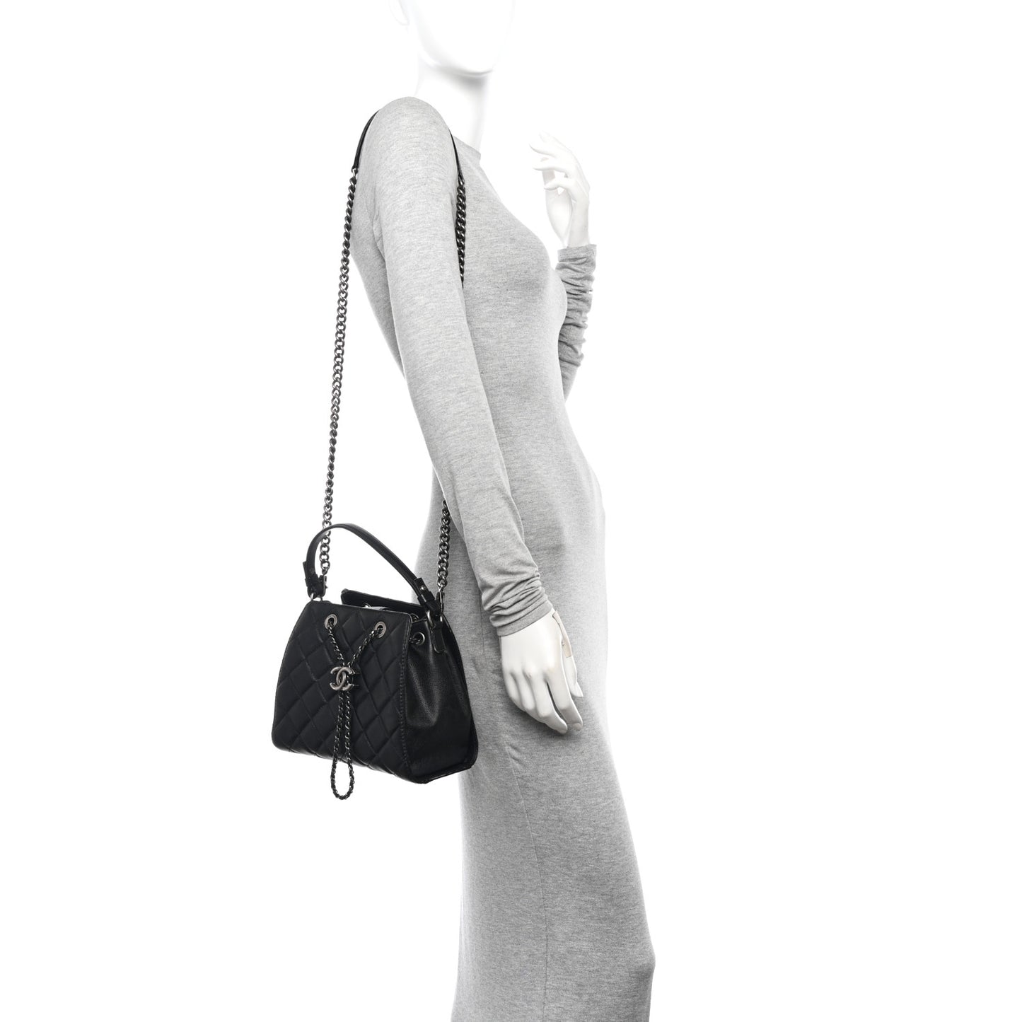 Caviar Quilted Small CC Bucket Bag Black