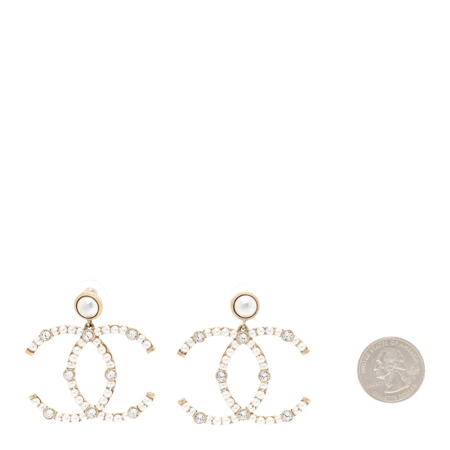 Chanel Metal Crystal Pearl CC Drop Earrings Gold 2 of 6