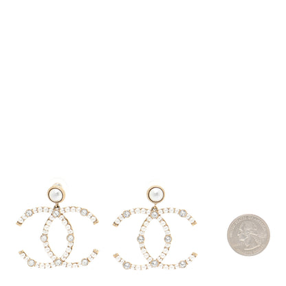 Chanel Metal Crystal Pearl CC Drop Earrings Gold 2 of 6