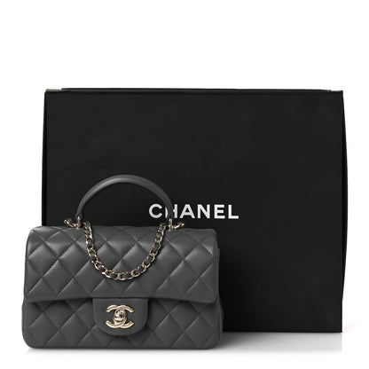 Chanel Lambskin Quilted Mini Top Handle Rectangular Flap Dark Grey 13 of 13