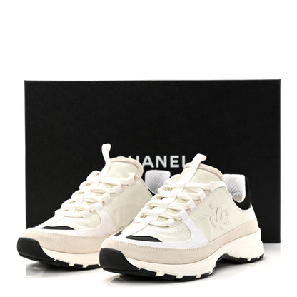 Chanel Suede Calfskin Womens CC Sneakers 36.5 White Black 10 of 10