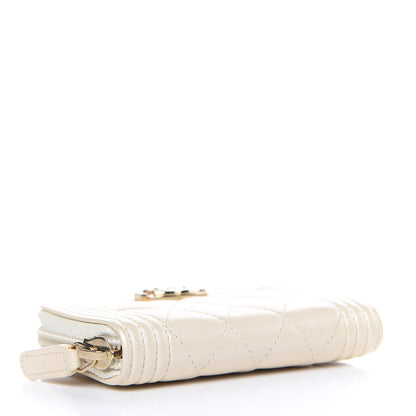 Chanel Metallic Lambskin Quilted Boy Zip Around Coin Purse Wallet Ivory 4 of 12