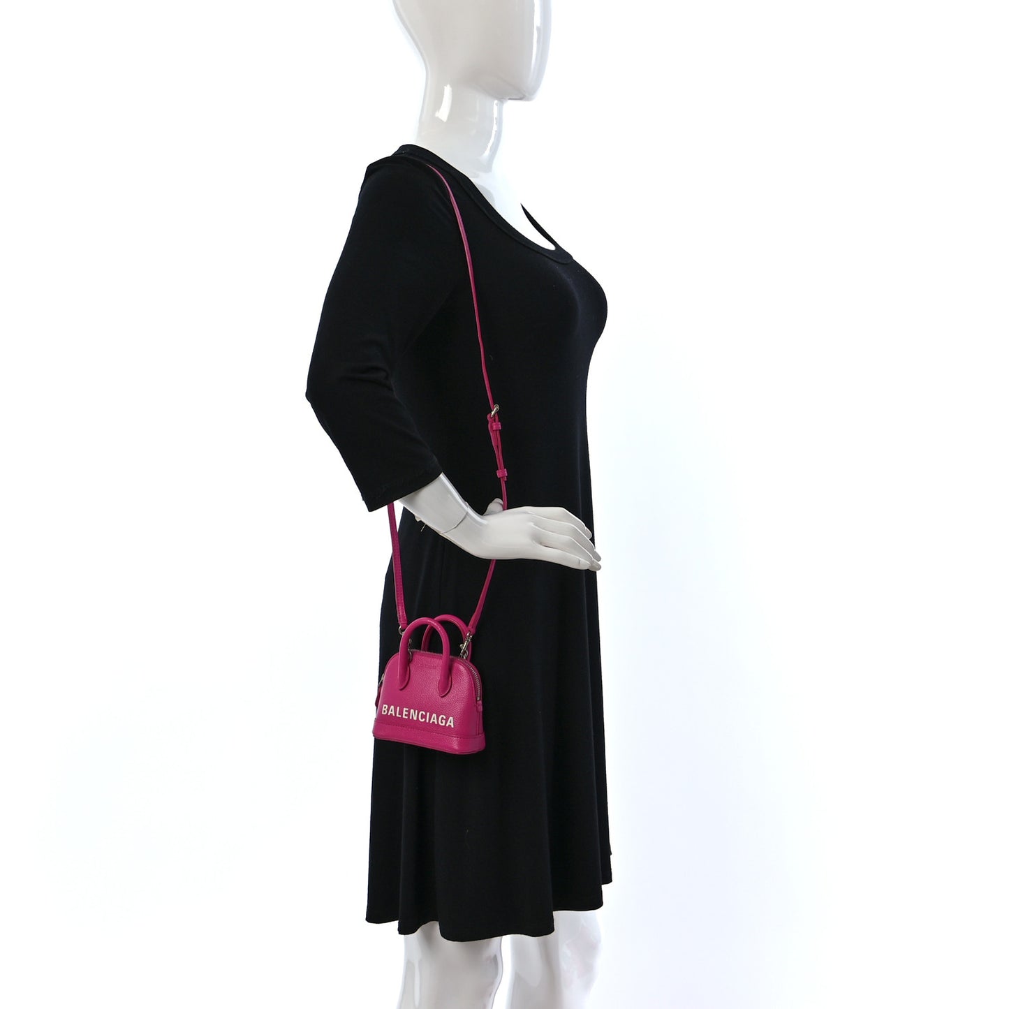 Grained Calfskin Logo Mini Ville Top Handle Bag Fuchsia White
