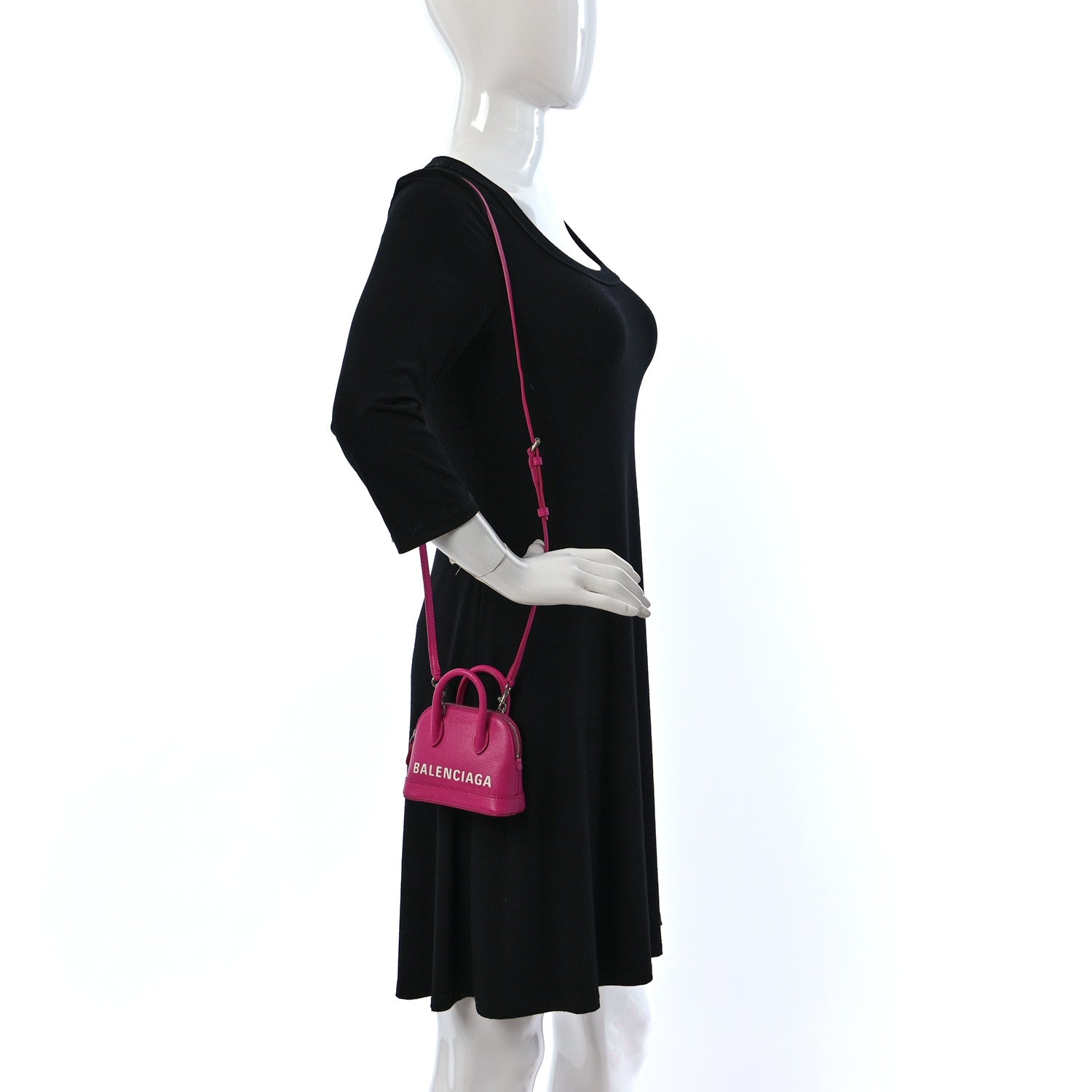 Balenciaga Grained Calfskin Logo Mini Ville Top Handle Bag Fuchsia White 2 of 10