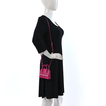 Balenciaga Grained Calfskin Logo Mini Ville Top Handle Bag Fuchsia White 2 of 10