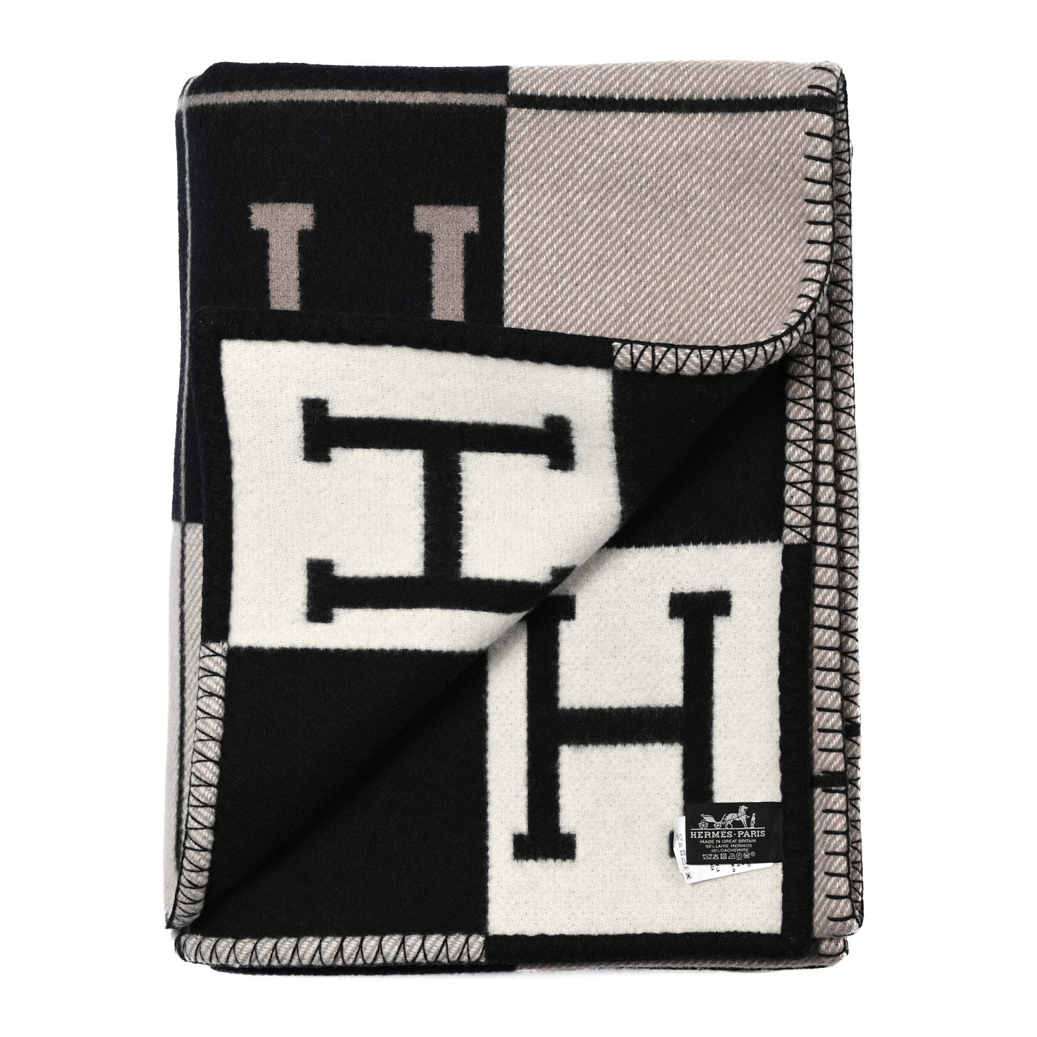 Hermes Wool Cashmere Avalon III Blanket Ecru Black 2 of 3