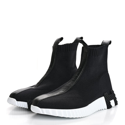 Hermes Technical Canvas Calfskin Fun Sneakers 36 Black White 4 of 11