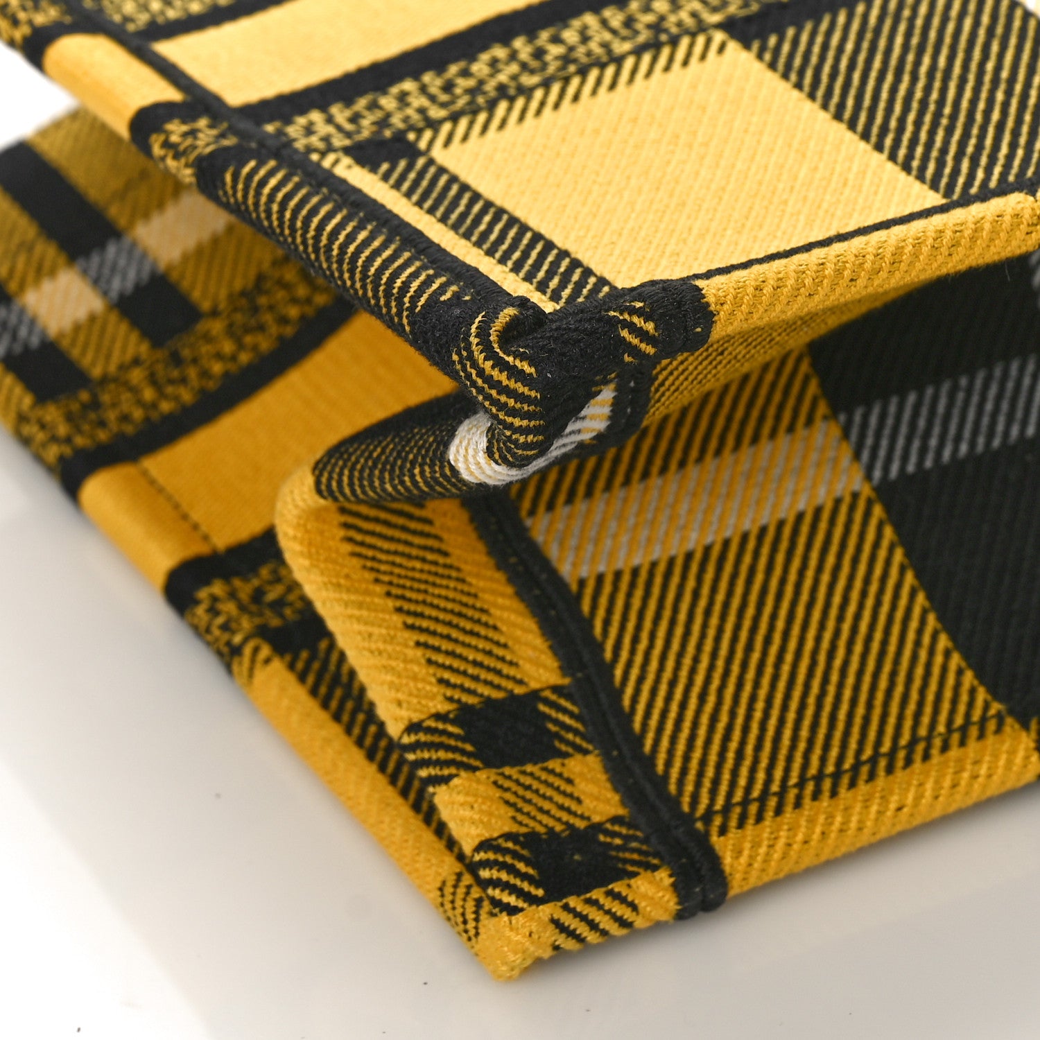 Christian Dior Canvas Embroidered Small Tartan Check Book Tote Yellow Multicolor 7 of 8