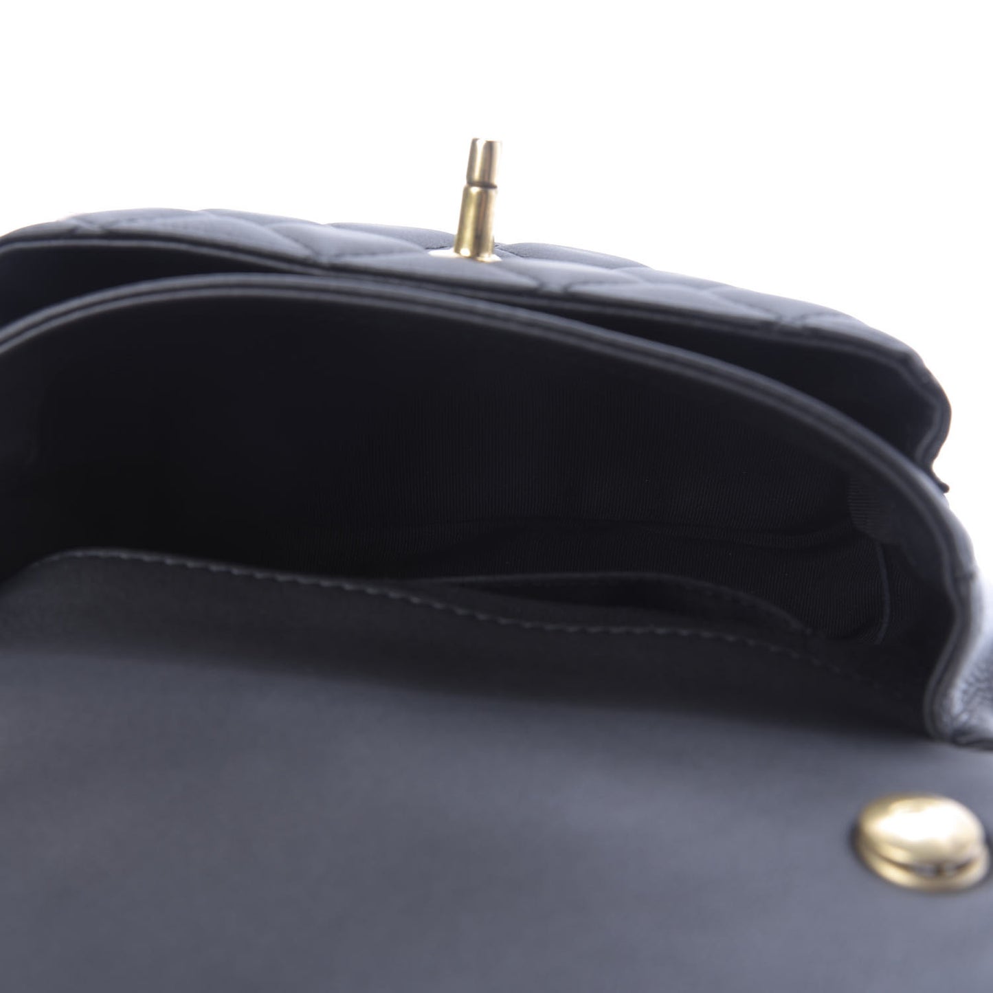 Calfskin Quilted Top Handle Flap Black