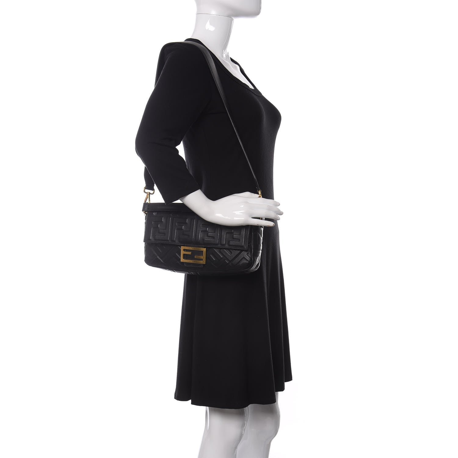 Fendi Nappa FF 1974 Embossed Baguette Black 2 of 10