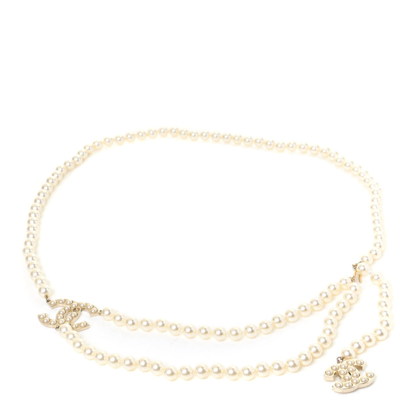 Pearl CC Necklace Belt Light Gold
