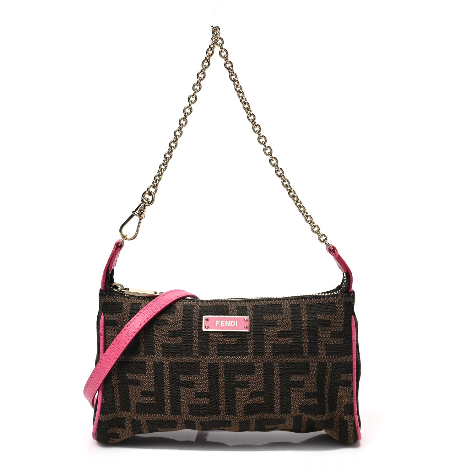 Fendi Zucca Vitello Elite Mini Pouch Crossbody Tobacco Fuxia 1 of 6