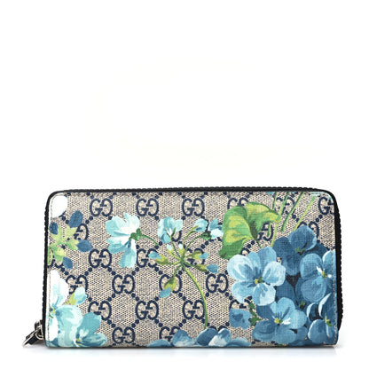 Gucci GG Supreme Monogram Blooms Zip Around Wallet Blue 1 of 11