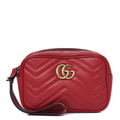 Gucci Calfskin Matelasse Mini GG Marmont Wrist Wallet Hibiscus Red 1 of 4
