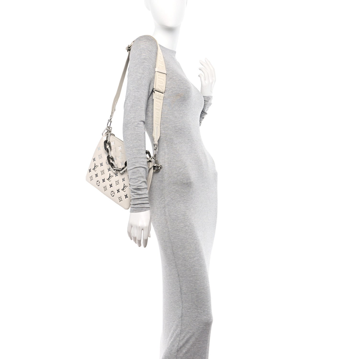 Louis Vuitton Lambskin Embossed Monogram Coussin PM Cream Grey 2 of 12