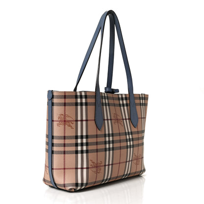 Burberry Calfskin Haymarket Check Small Reversible Tote Slate Blue 3 of 23