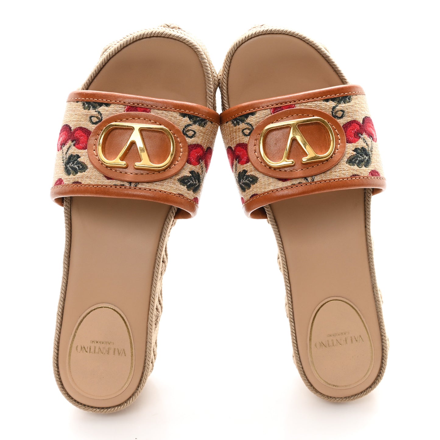 Calfskin Vlogo Signature Cherryfic Pattern Wedge Espadrille Sandals 35 Natural Red