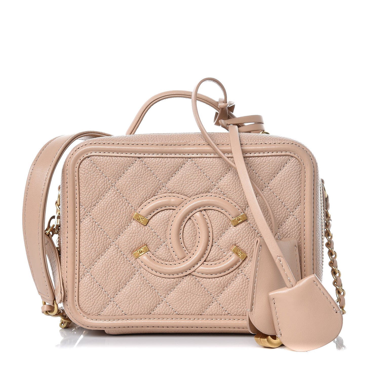 Caviar Quilted Small CC Filigree Vanity Case Beige