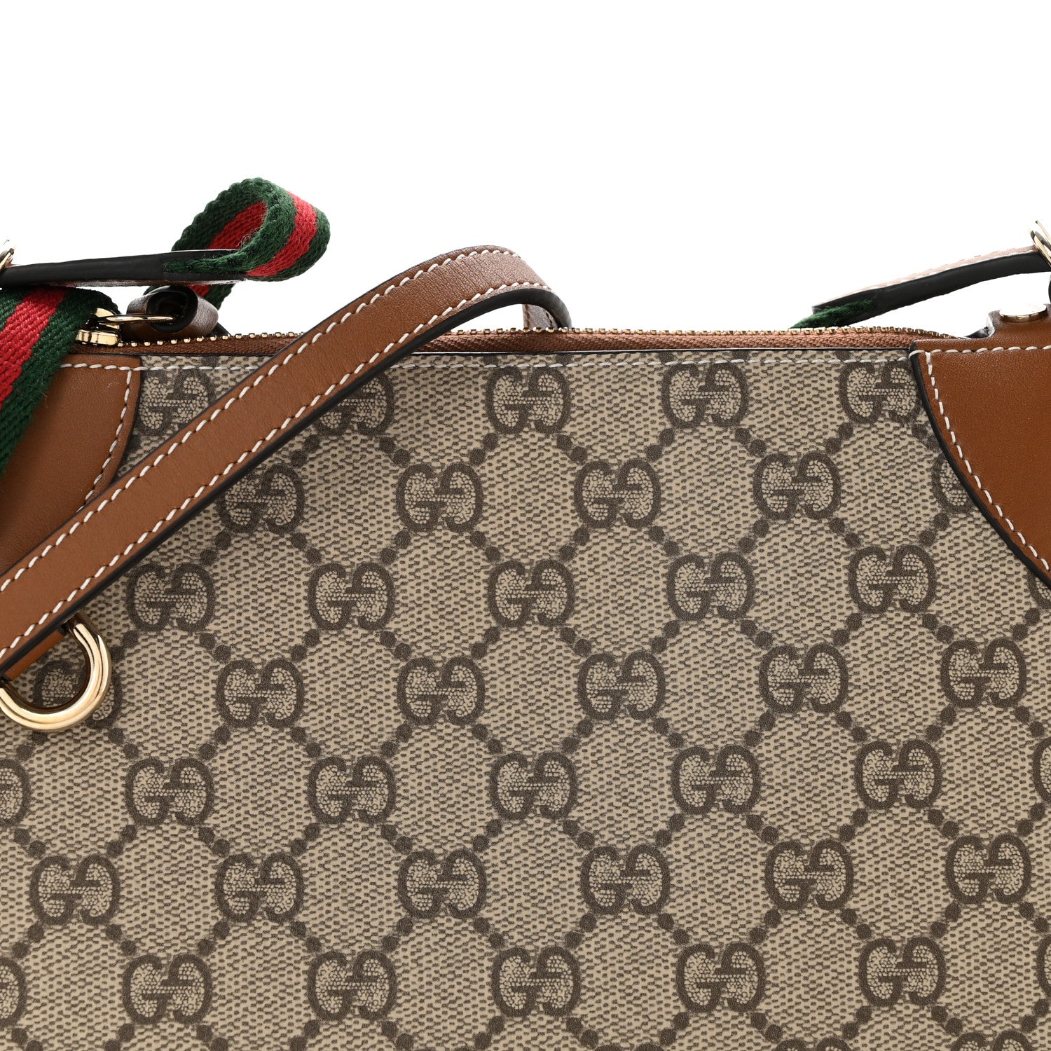Gucci GG Supreme Monogram Textured Calfskin Small Emblem Shoulder Bag Beige Dark Brown 8 of 11