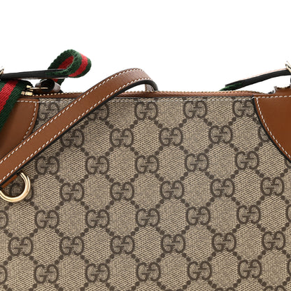 Gucci GG Supreme Monogram Textured Calfskin Small Emblem Shoulder Bag Beige Dark Brown 8 of 11