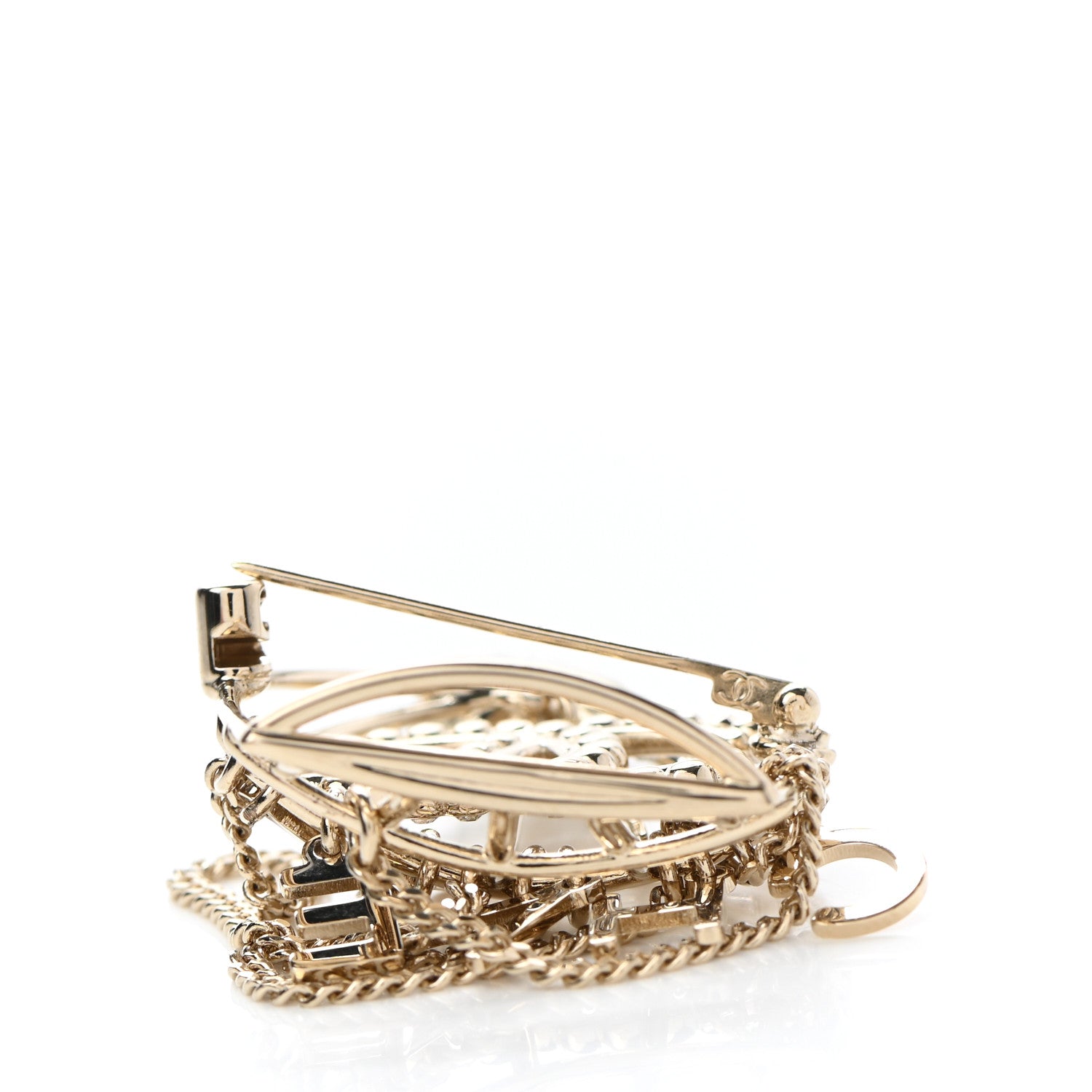 Chanel Pearl Crystal Birdcage Pin Brooch Light Gold 4 of 5