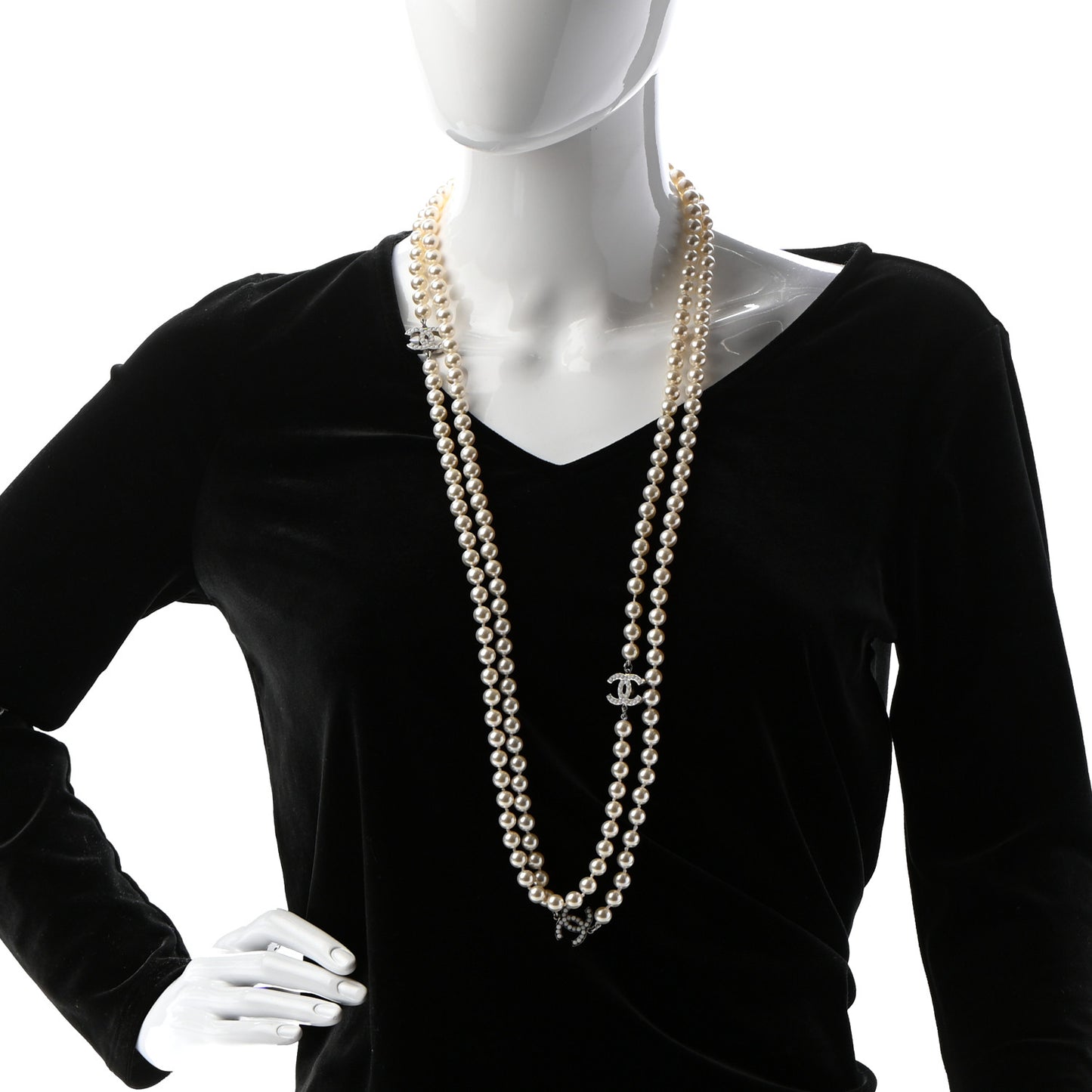 Pearl Multistrand CC Long Necklace Pearly White