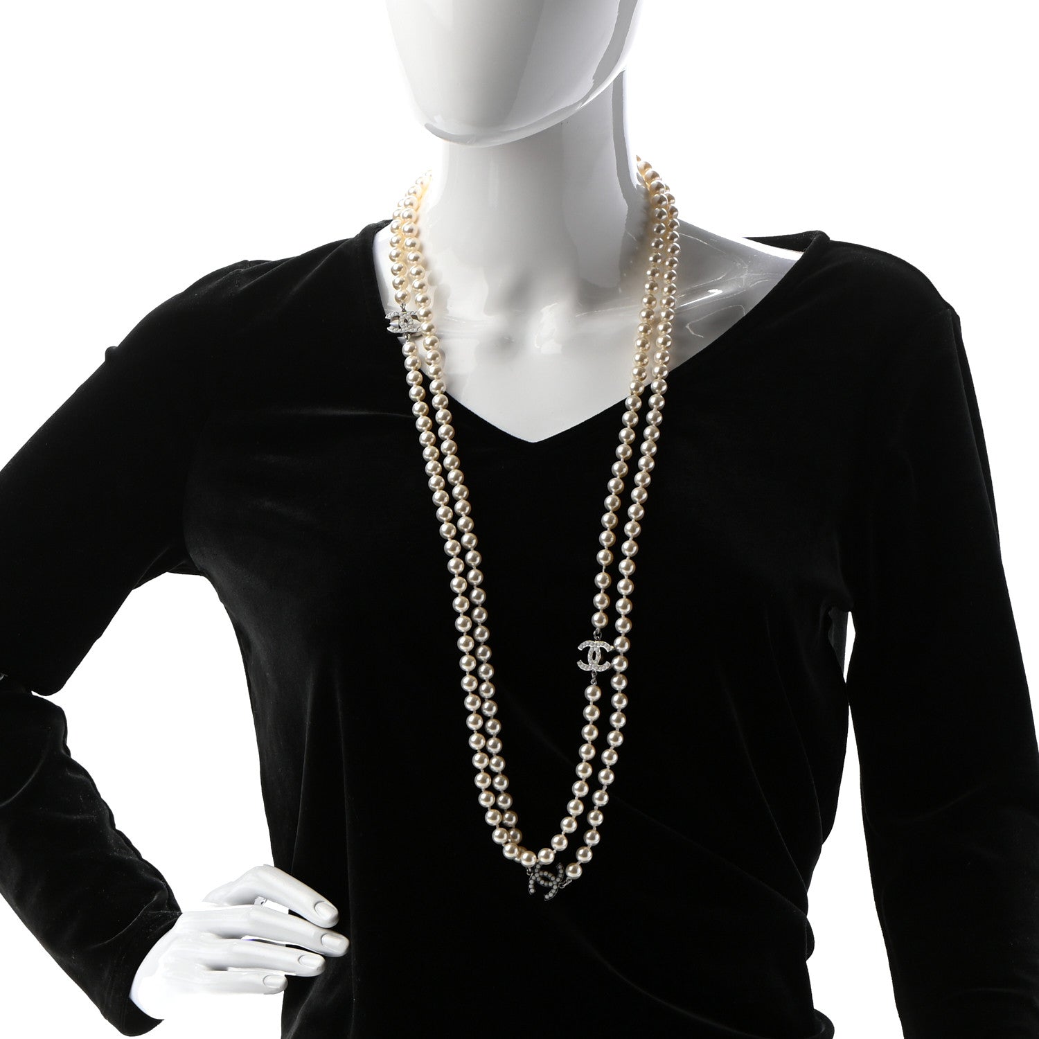 Chanel Pearl Multistrand CC Long Necklace Pearly White 2 of 5