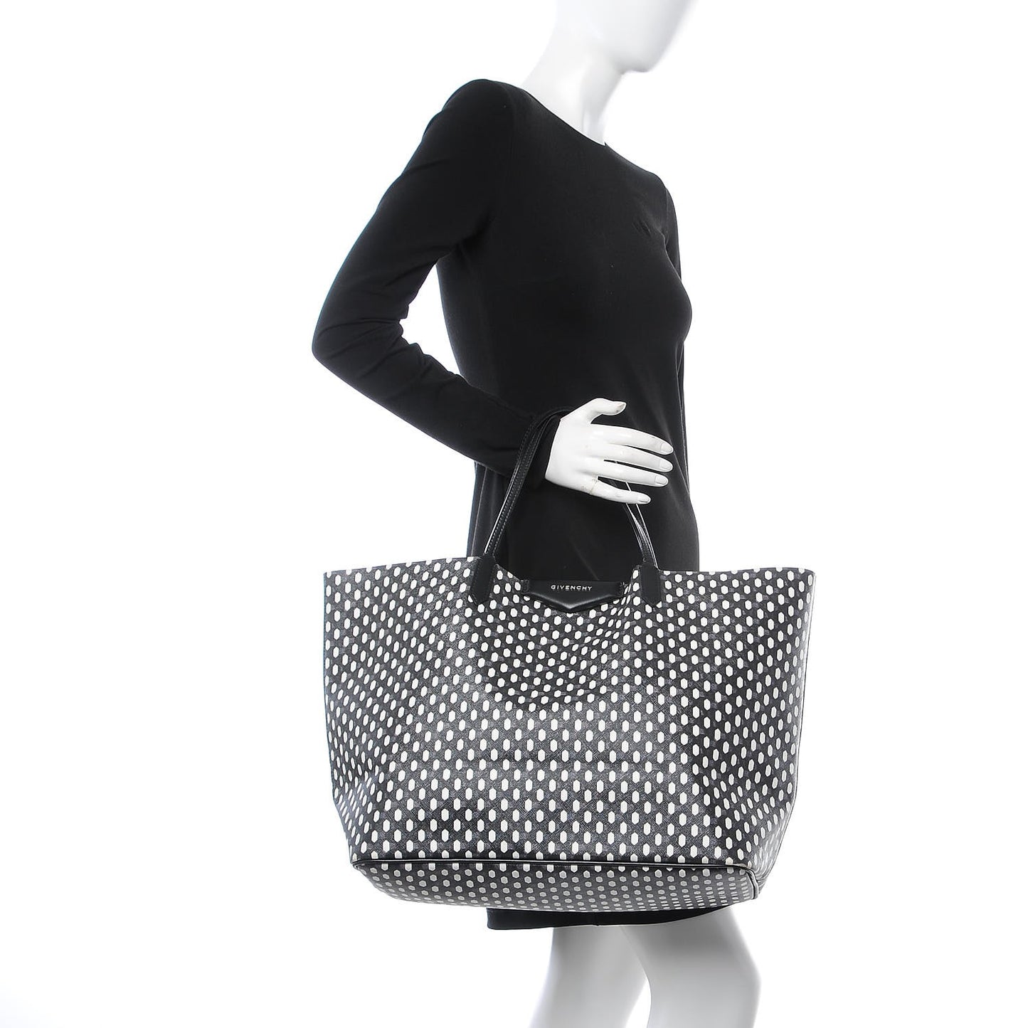 Coated Canvas Large Antigona Tote Black White