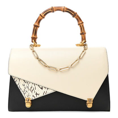 Gucci Calfskin Snakeskin Medium Ottilia Top Handle Bag Black White 1 of 11