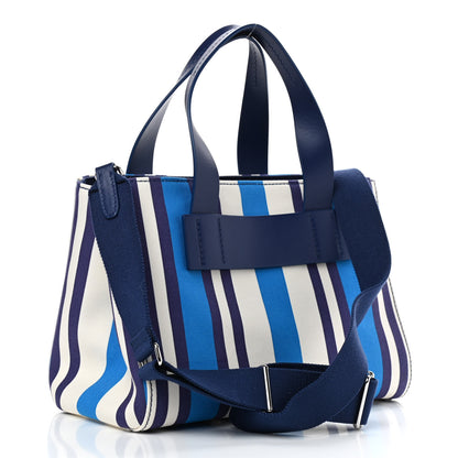 Miu Miu Canvas Striped Small Tote Blue White 2 of 8