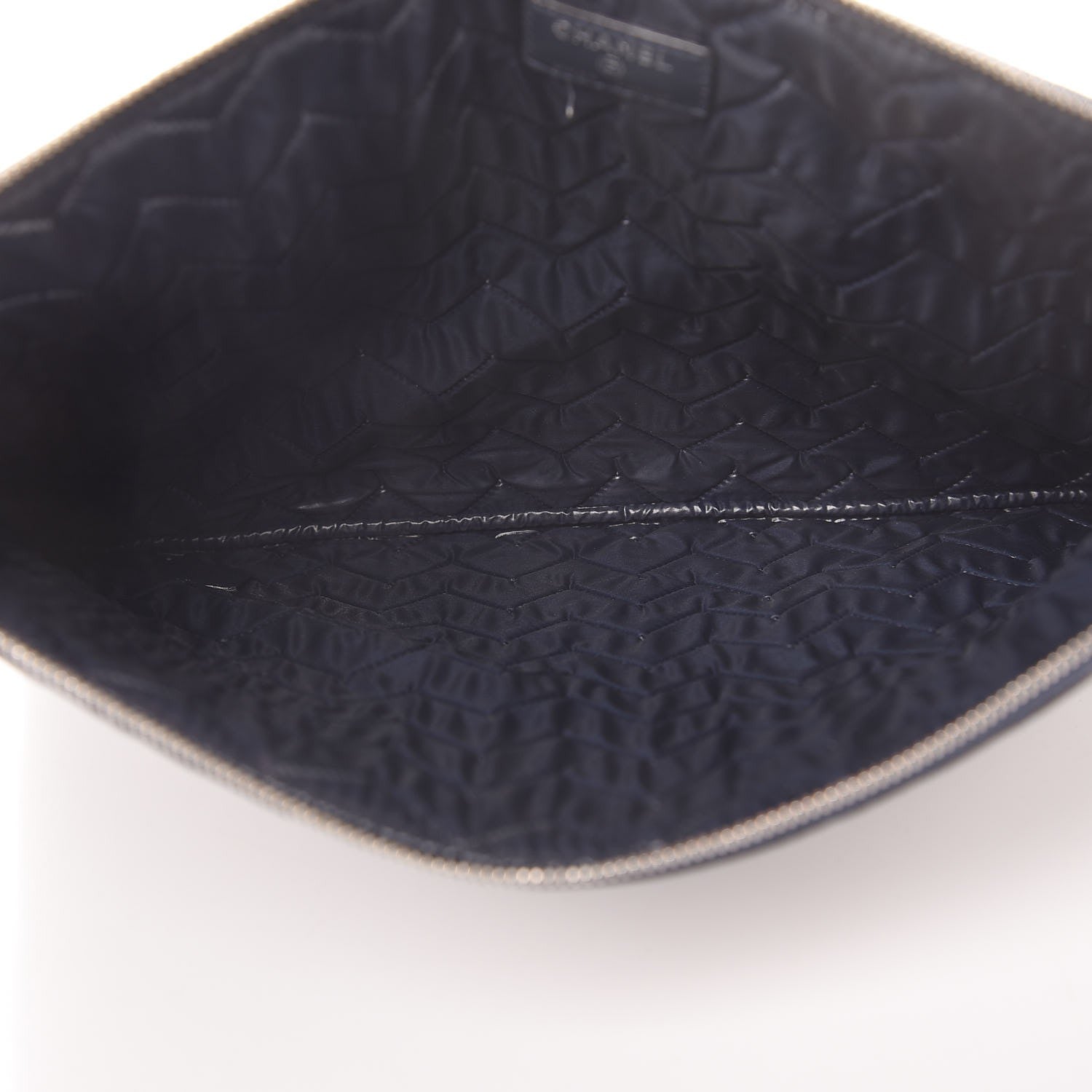 Chanel Distressed Patent Chevron Quilted Medium CC Crossing Cosmetic Case Navy 5 of 7