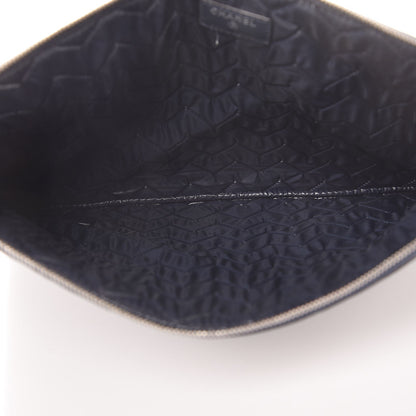 Chanel Distressed Patent Chevron Quilted Medium CC Crossing Cosmetic Case Navy 5 of 7