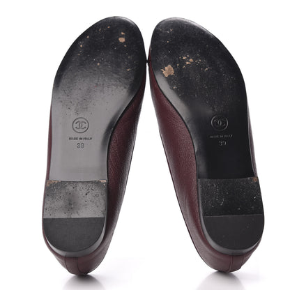 Chanel Goatskin Patent Cap Toe CC Ballerina Flats 39 Burgundy 5 of 12