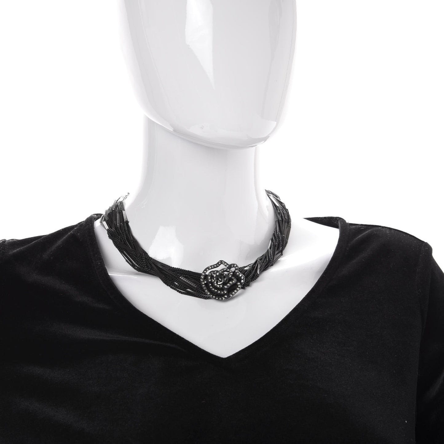 Ruthenium Crystal CC Camellia Multi Strand Necklace Dark Grey