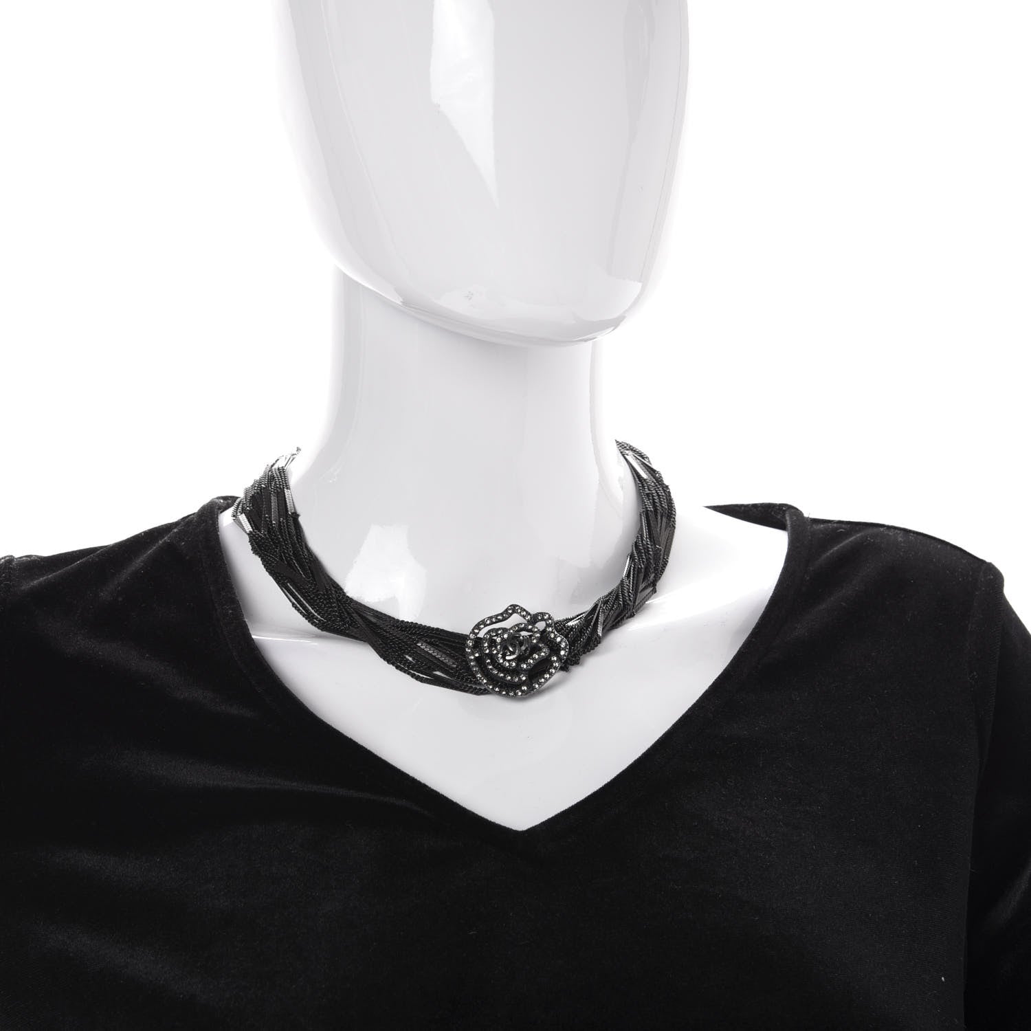 Chanel Ruthenium Crystal CC Camellia Multi Strand Necklace Dark Grey 2 of 5