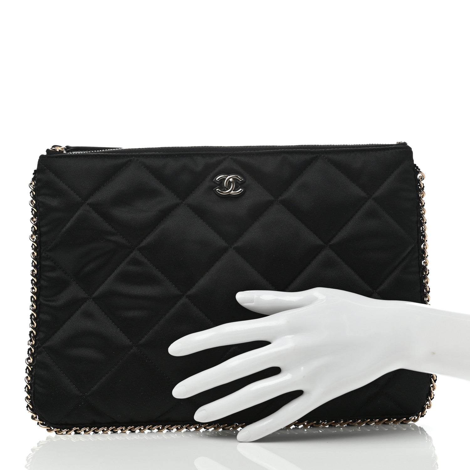 Chanel Satin Quilted Chain Around Medium Cosmetic Case Black 2 of 7
