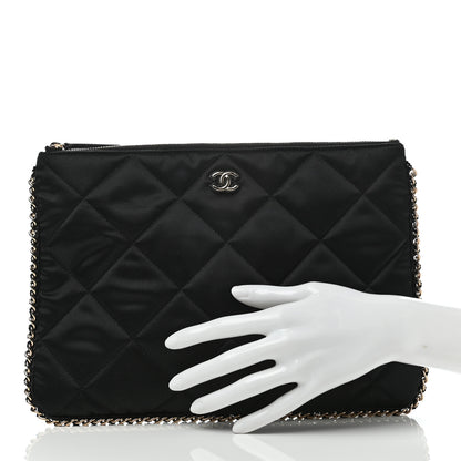 Chanel Satin Quilted Chain Around Medium Cosmetic Case Black 2 of 7