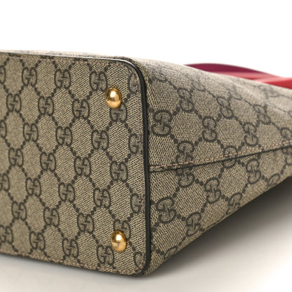 Gucci GG Supreme Monogram Moon Calfskin Small Zip Top Tote Beige Ebony Hibiscus Red New Rosette 10 of 15