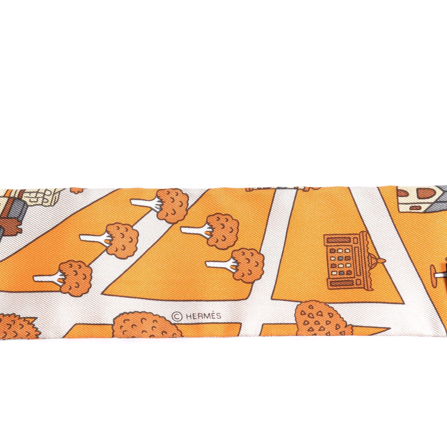 Hermes Silk Les Nouveaux Amoureux de Paris Twilly Orange Ciel Beige 4 of 4