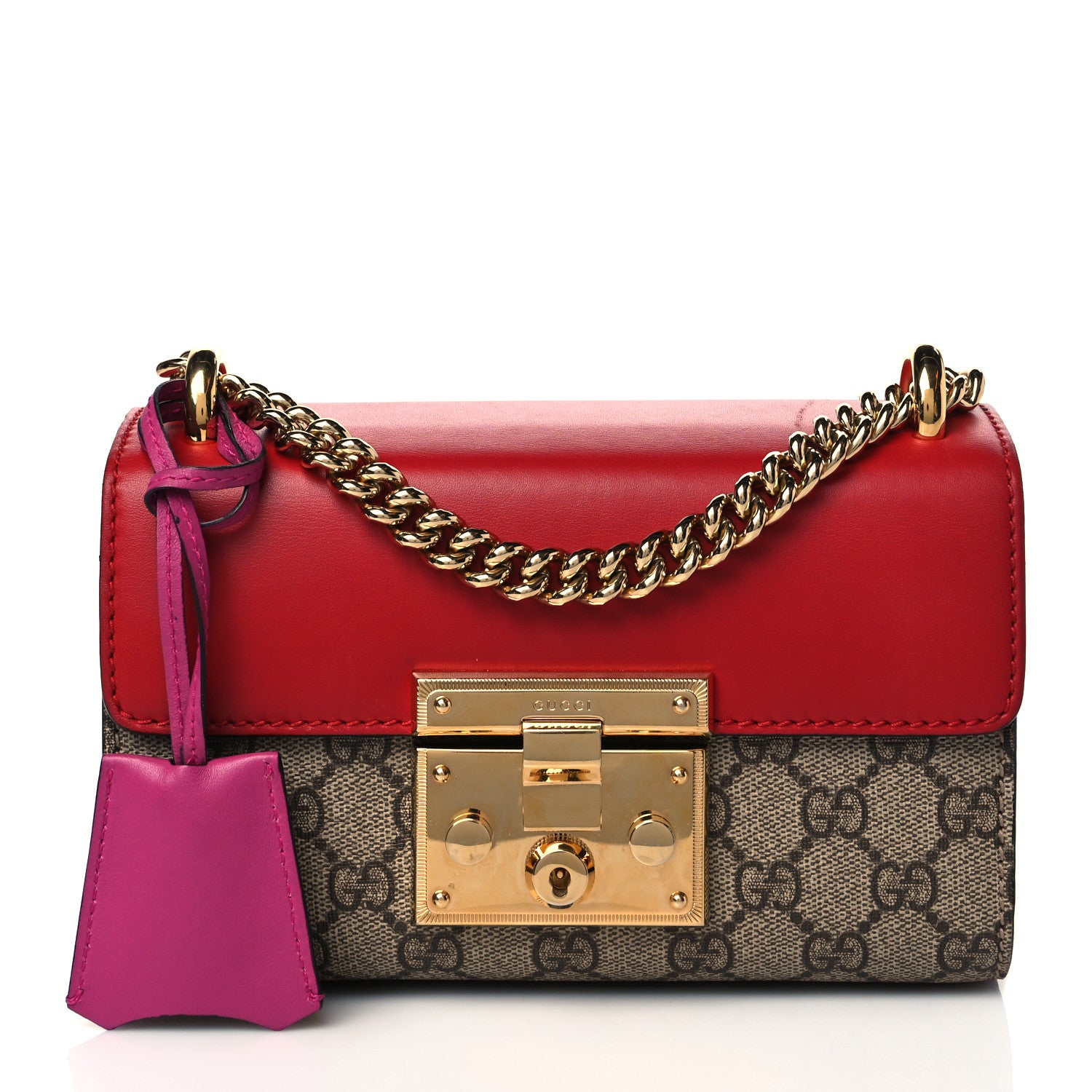 Gucci GG Supreme Monogram Calfskin Small Padlock Shoulder Bag Beige Hibiscus Red New Rosette 1 of 11